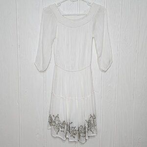 Abercrombie & Fitch Womens S White 3/4 Sleeve Off the Shoulder Embroidered Dress